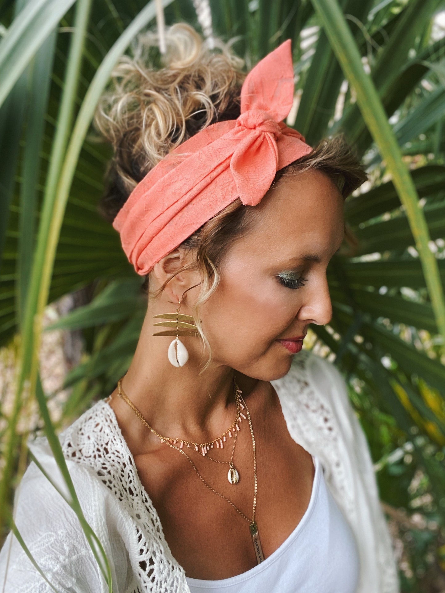 Cowrie shell & Hammered Geometric earrings