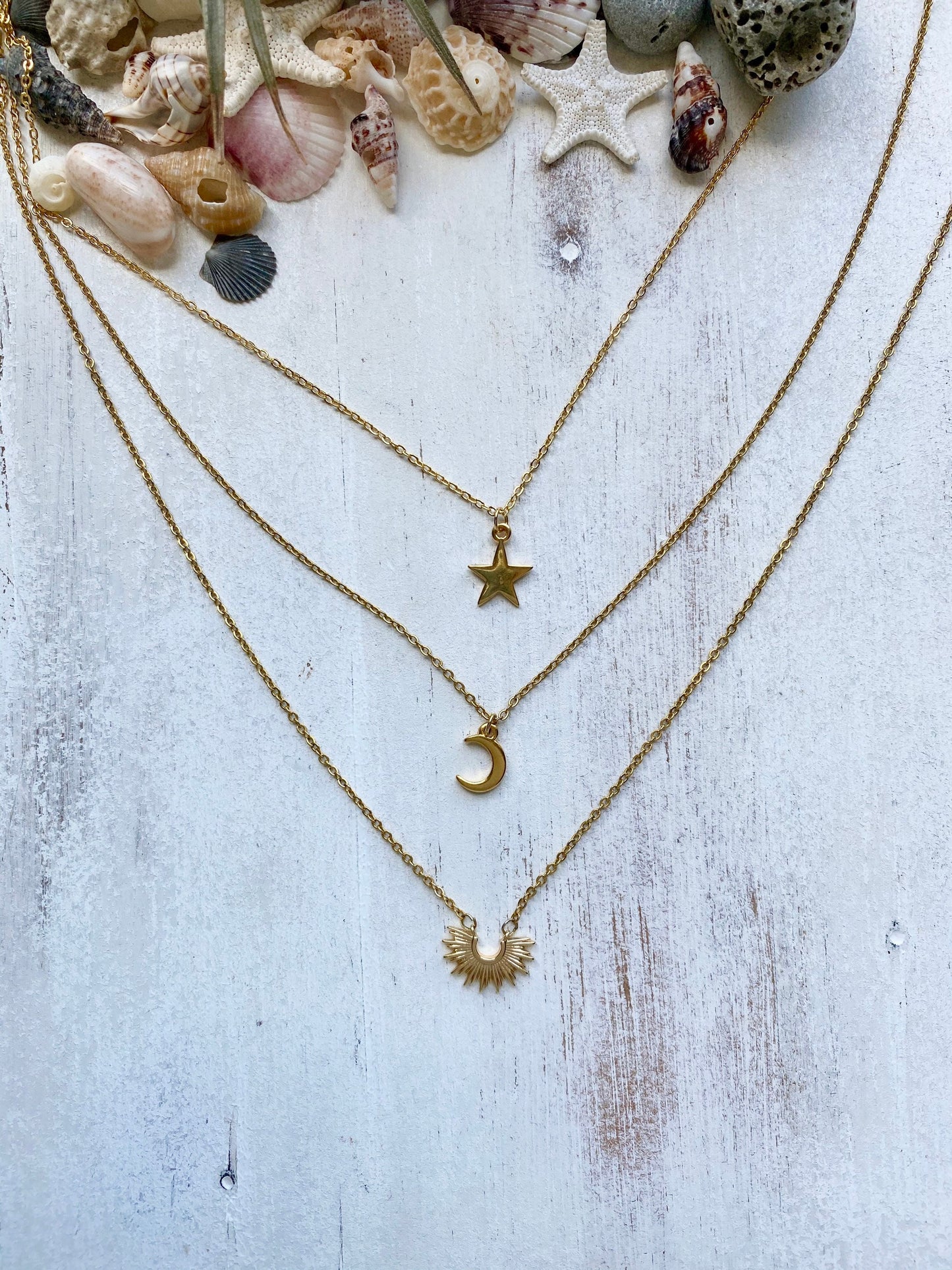 Sun, Moon & Star necklace set