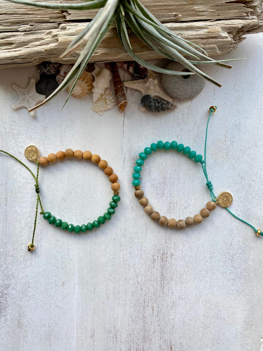 6mm Faceted Glass and wood diffuser bracelet