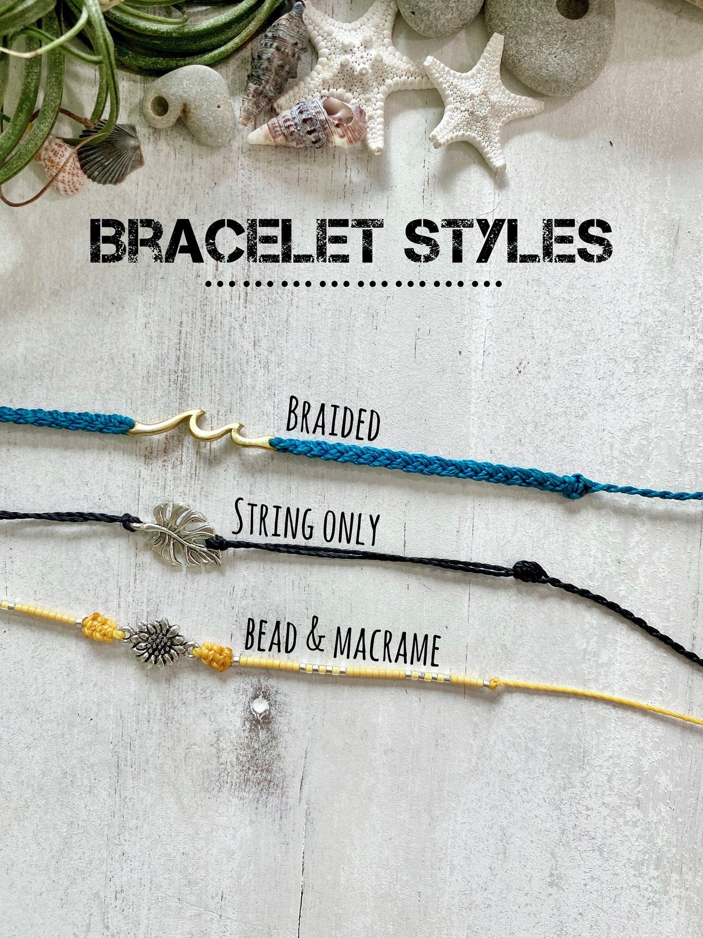 Waxed cord Clam shell bracelet