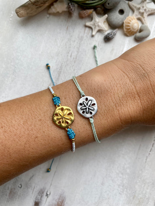 Waxed Cord Sand dollar bracelet