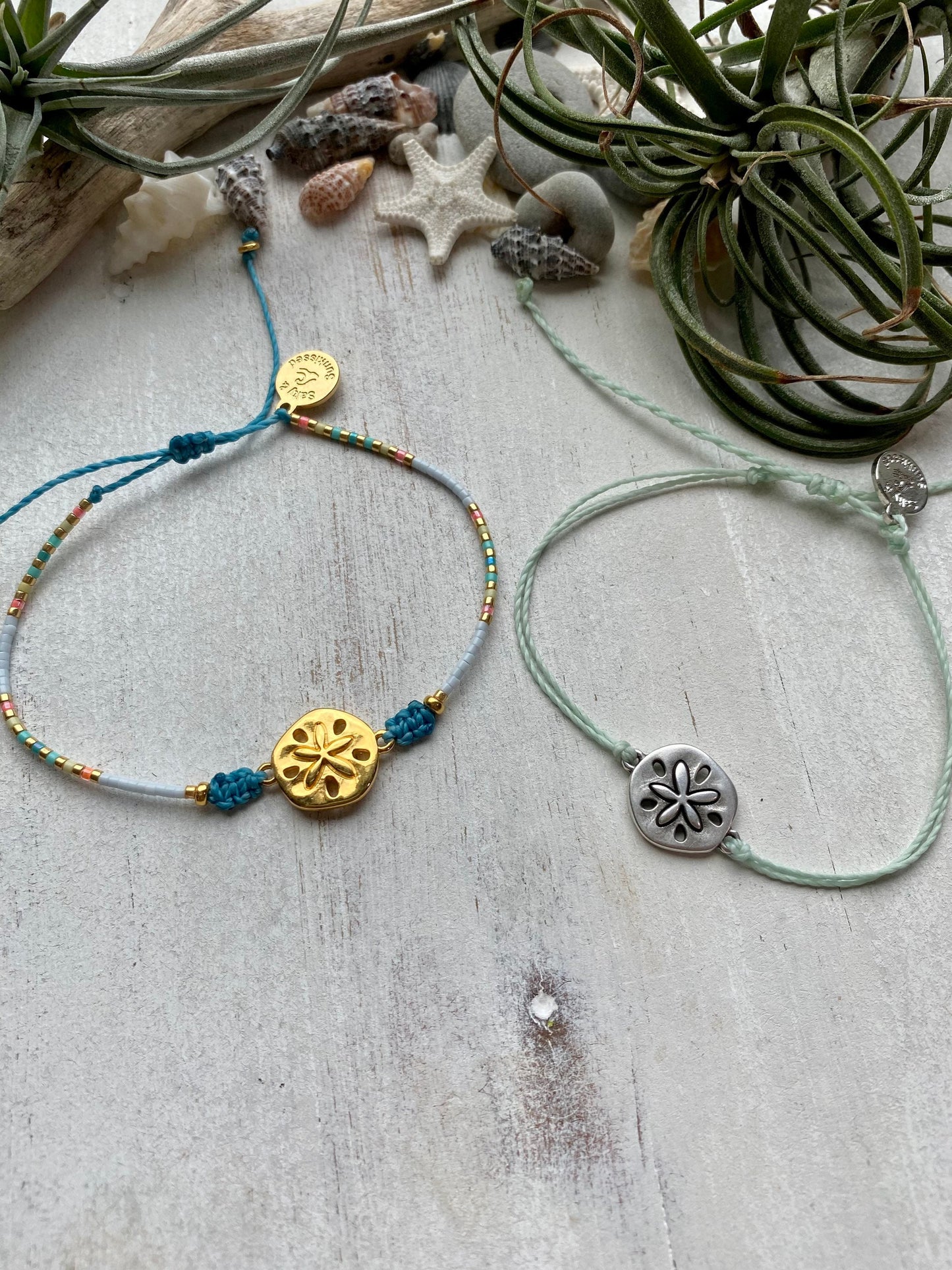 Waxed Cord Sand dollar bracelet