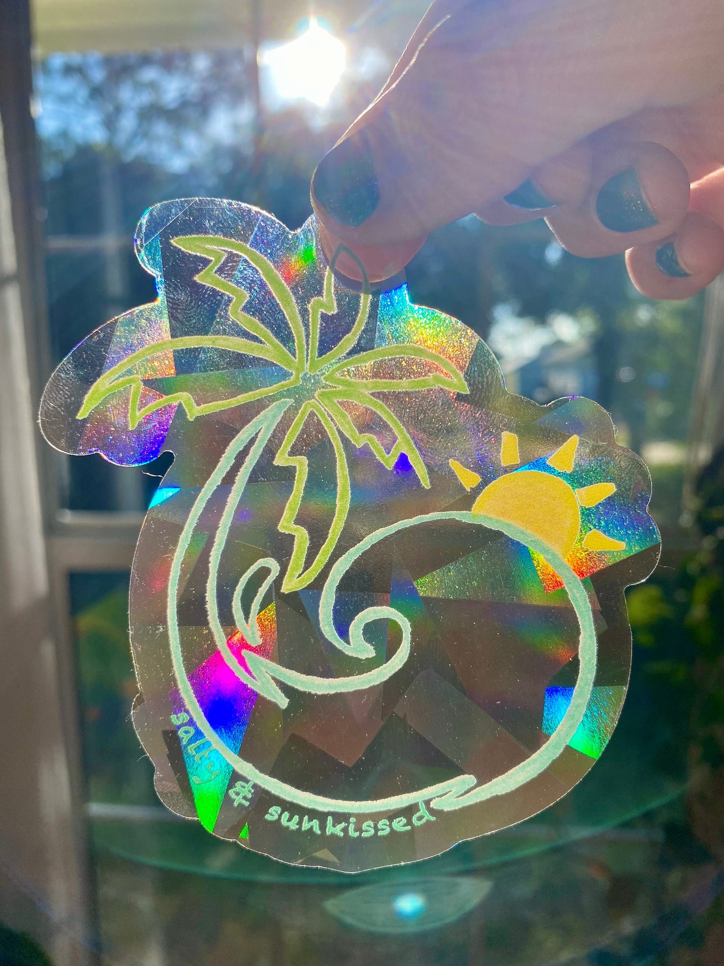 Salty & Sunkissed Logo sun catcher, Rainbow maker decal