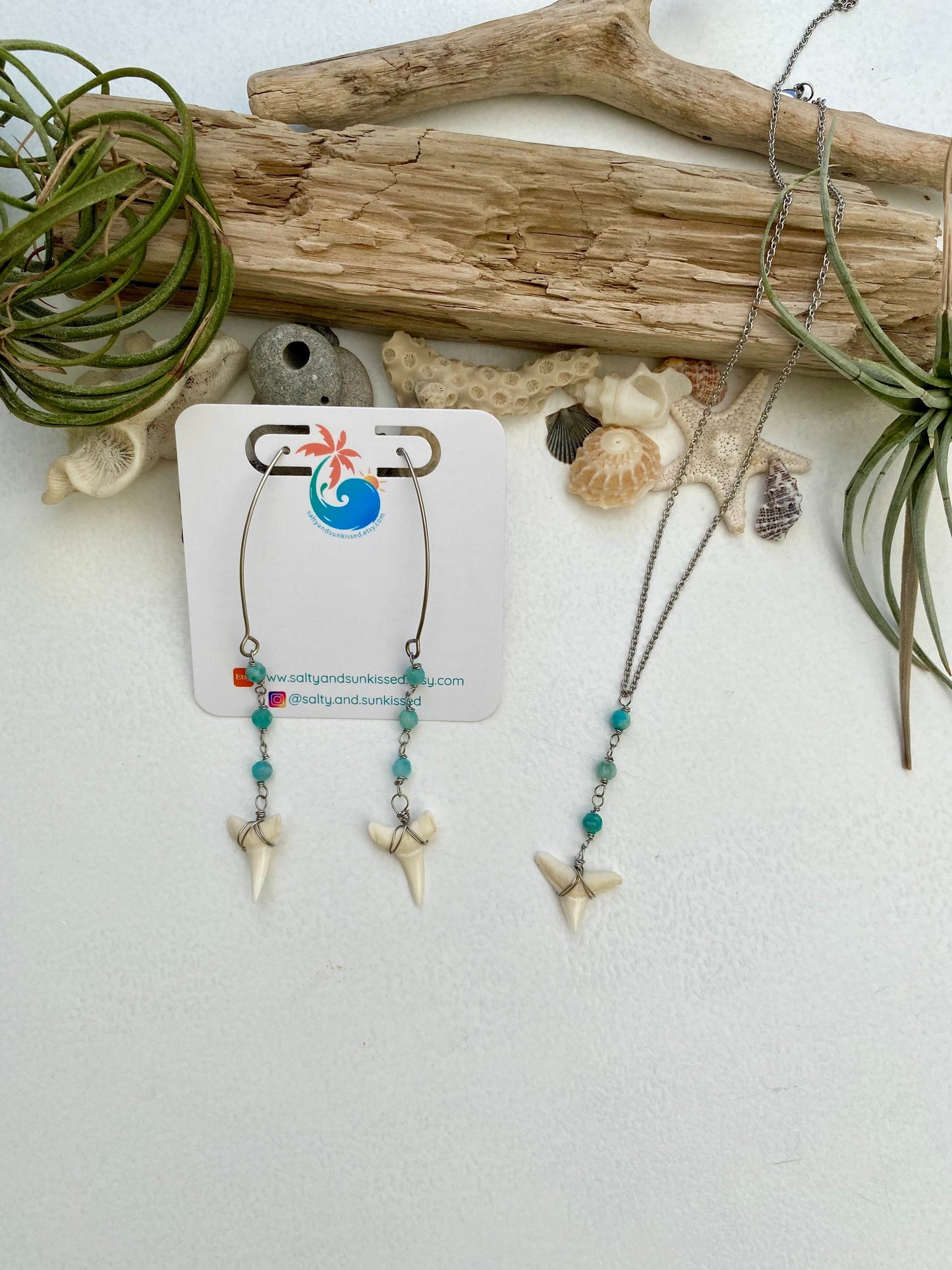 Shark Tooth and Gemstone Earrings