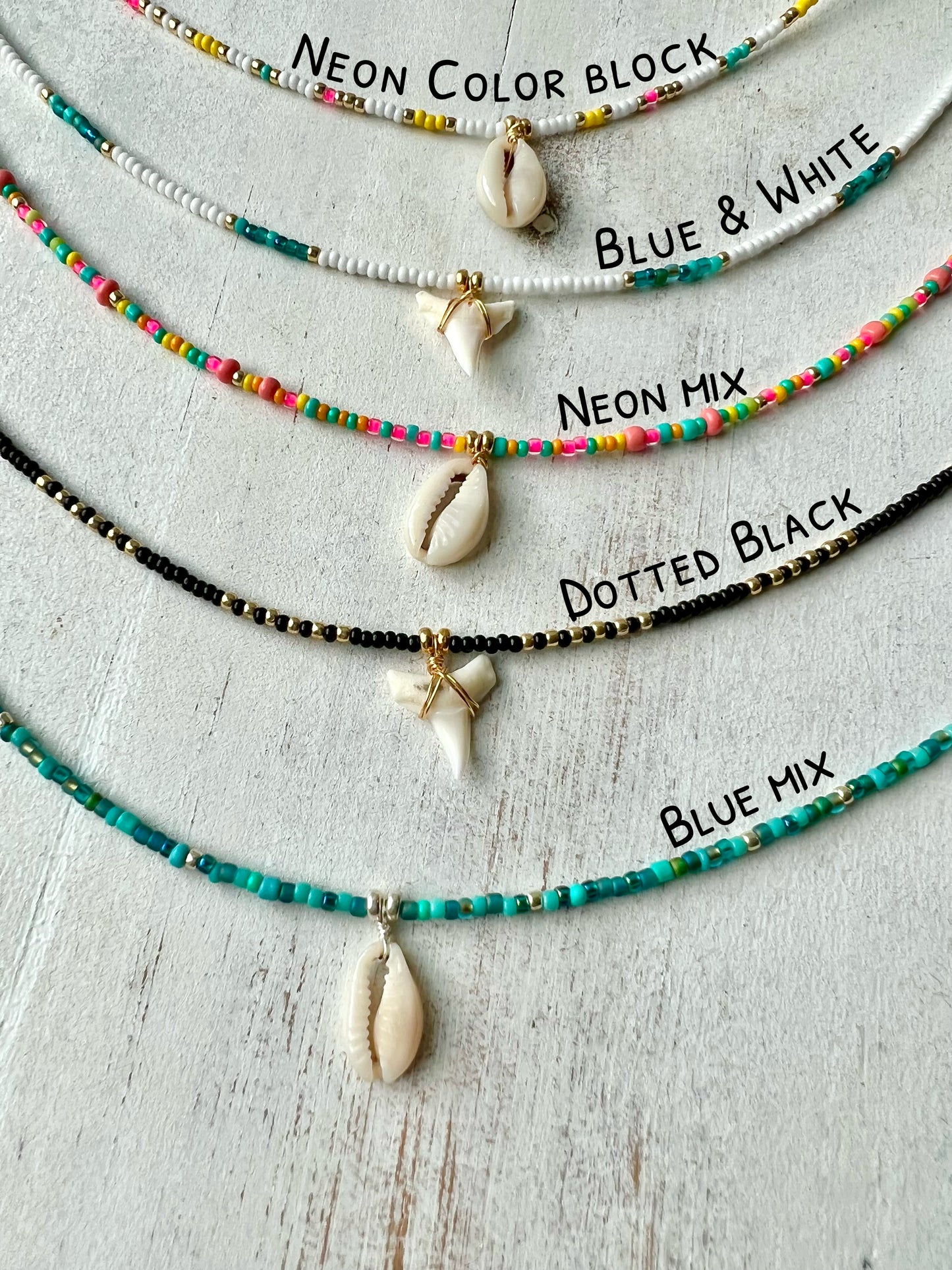Shark Tooth | Cowrie Shell seed bead choker