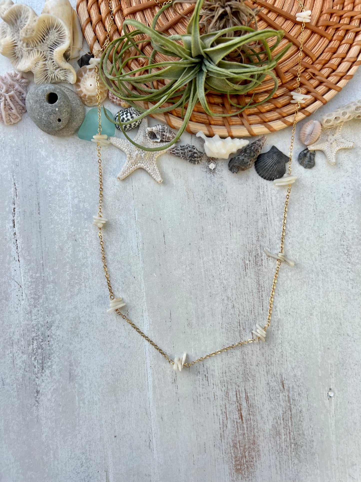 Dainty White Coral Chip necklace