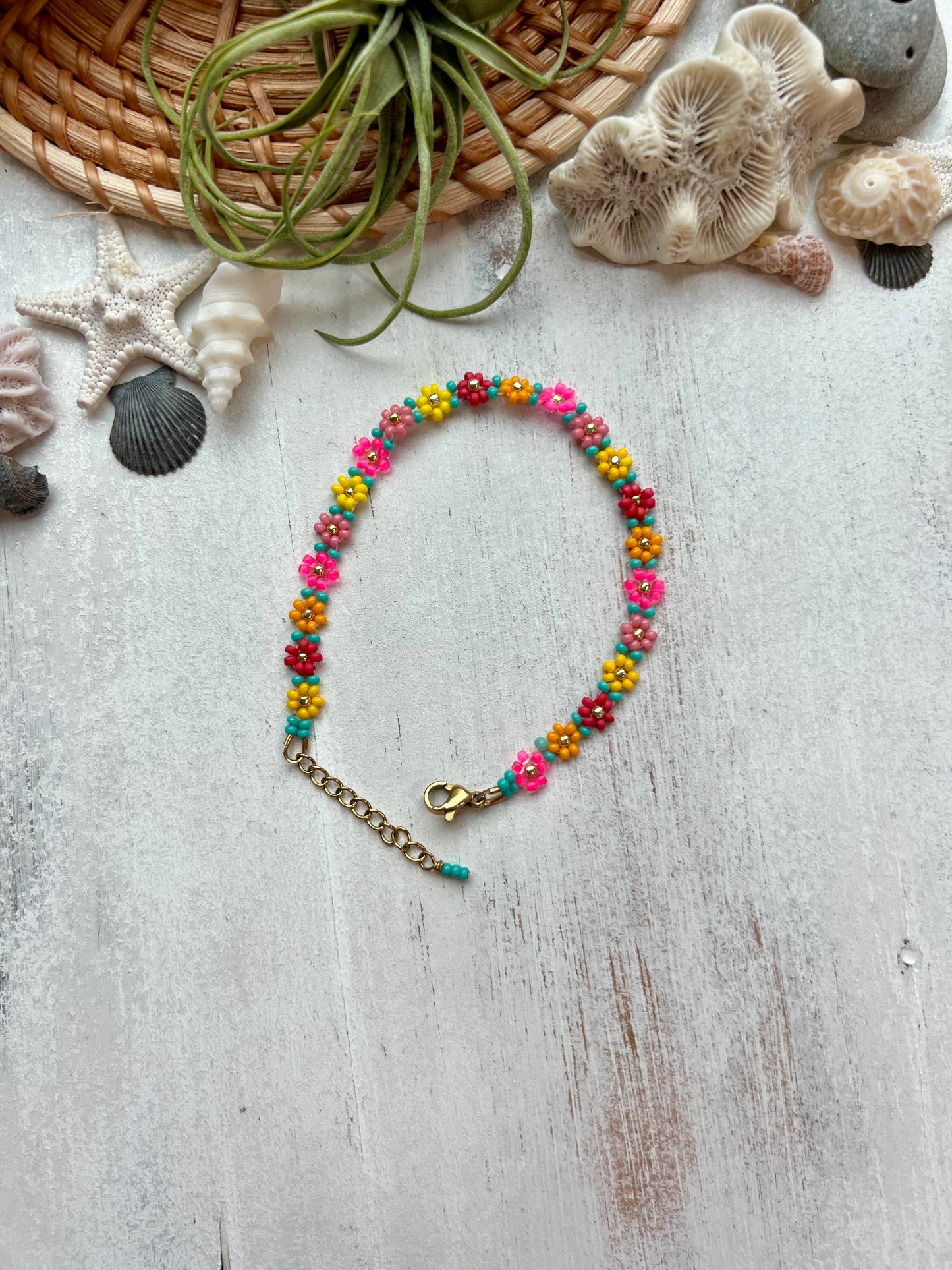 Daisy Chain Seed bead Bracelet/Anklet