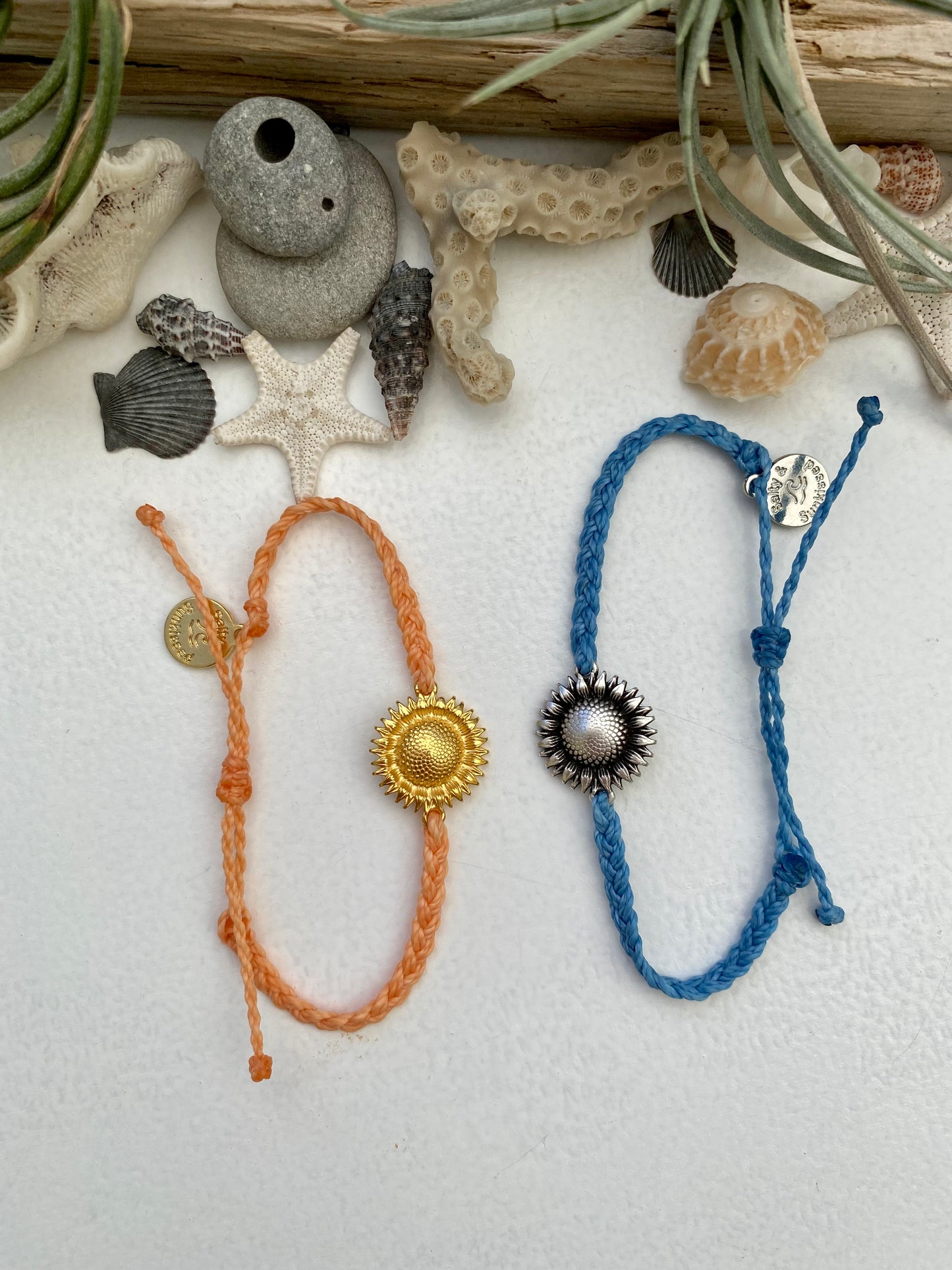 Waxed cord Sunflower bracelet