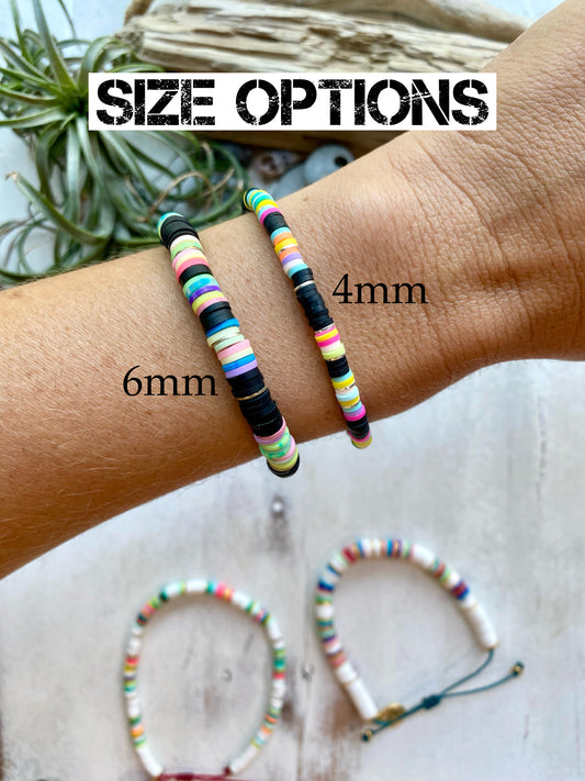 Colorful Heishi Bracelet 4mm or 6mm