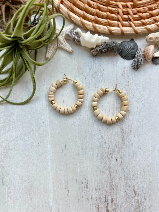 White wood mini Hoop earrings