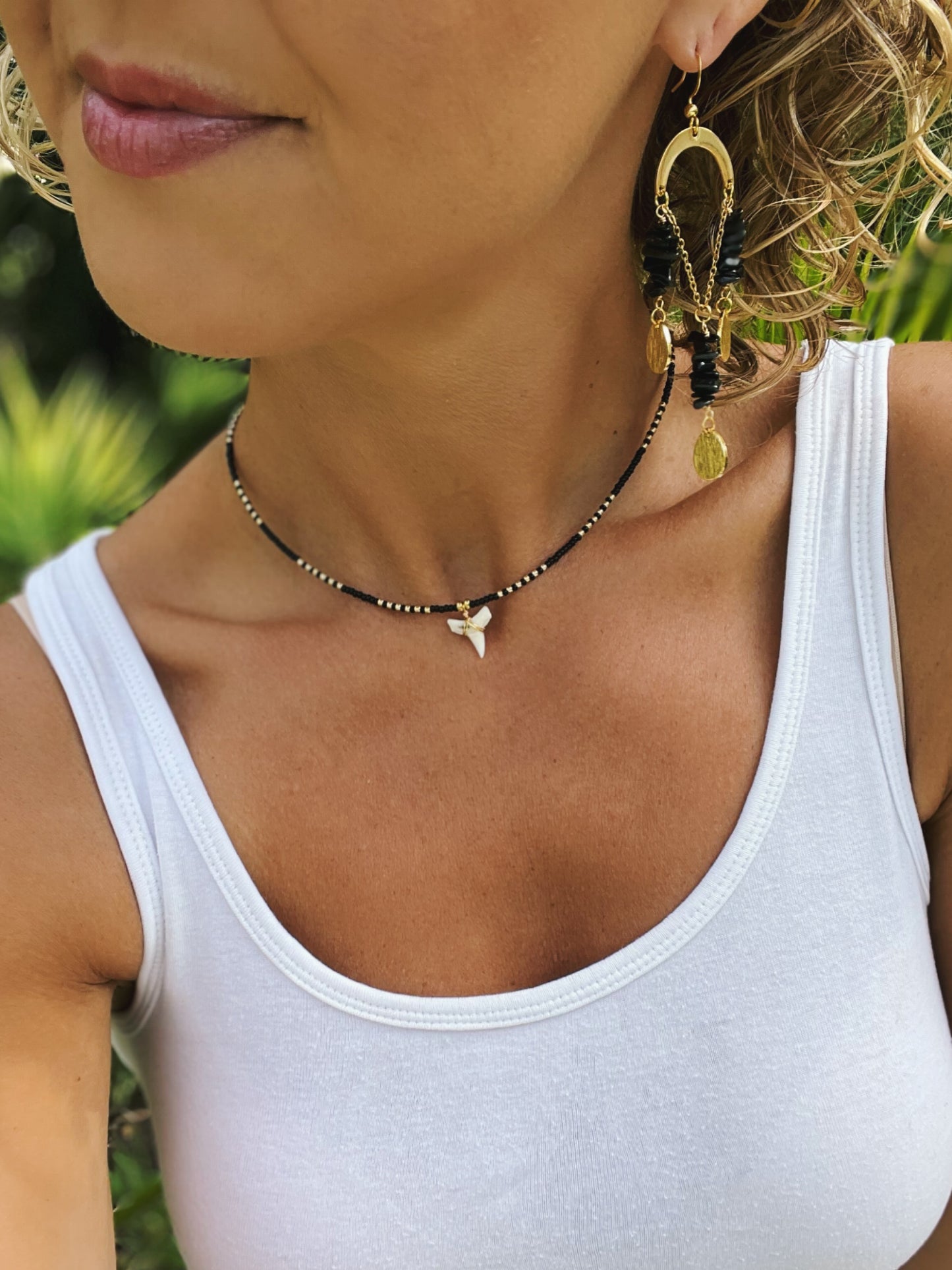 Shark Tooth | Cowrie Shell seed bead choker