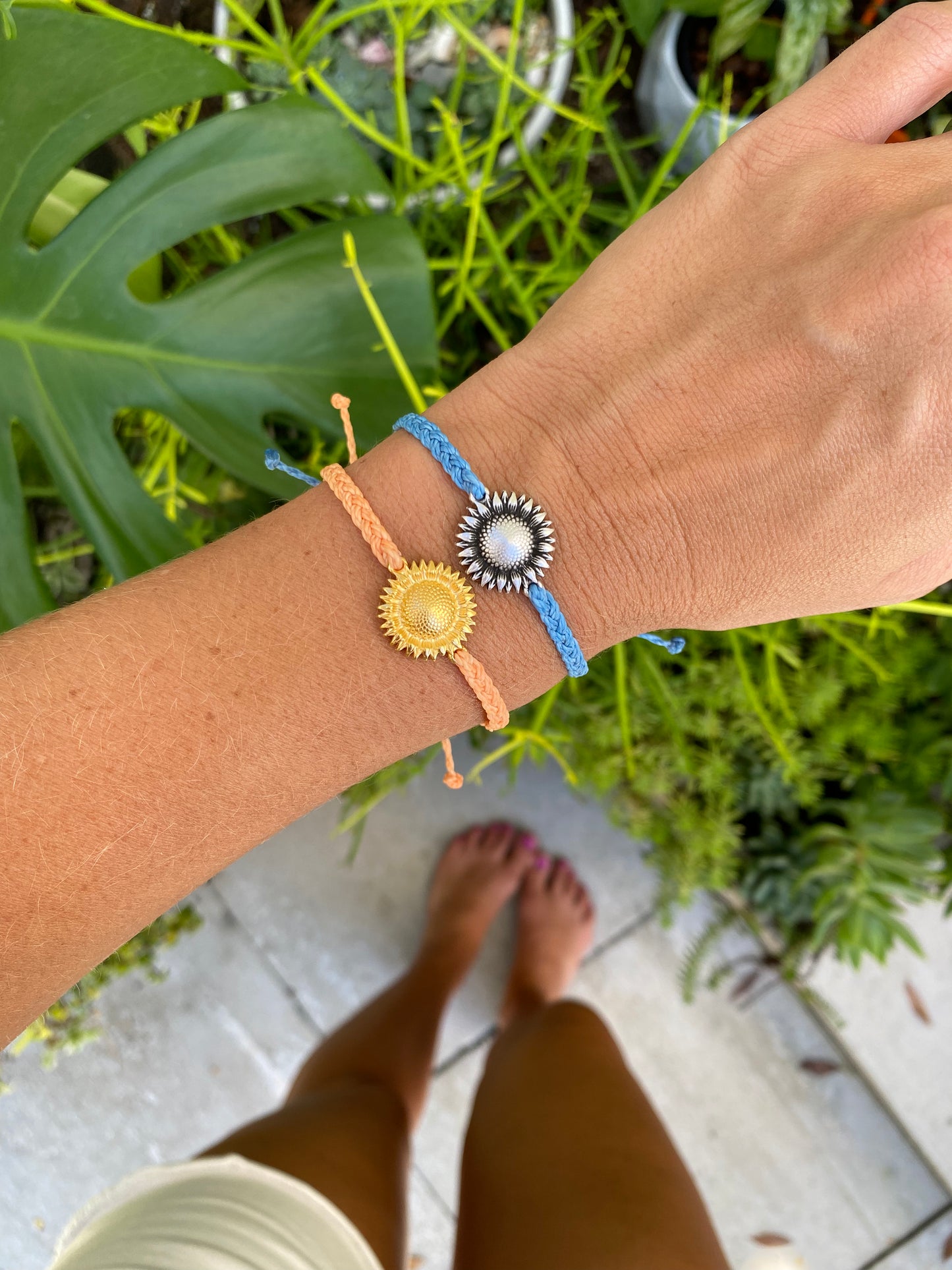 Waxed cord Sunflower bracelet