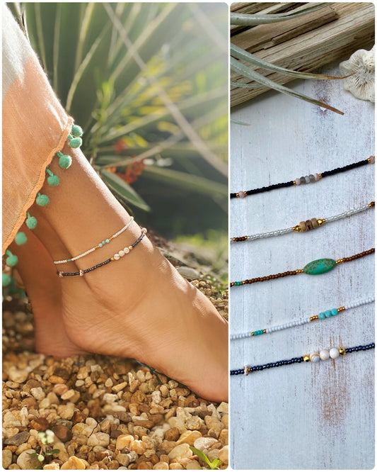 Gemstone Seed bead Anklet