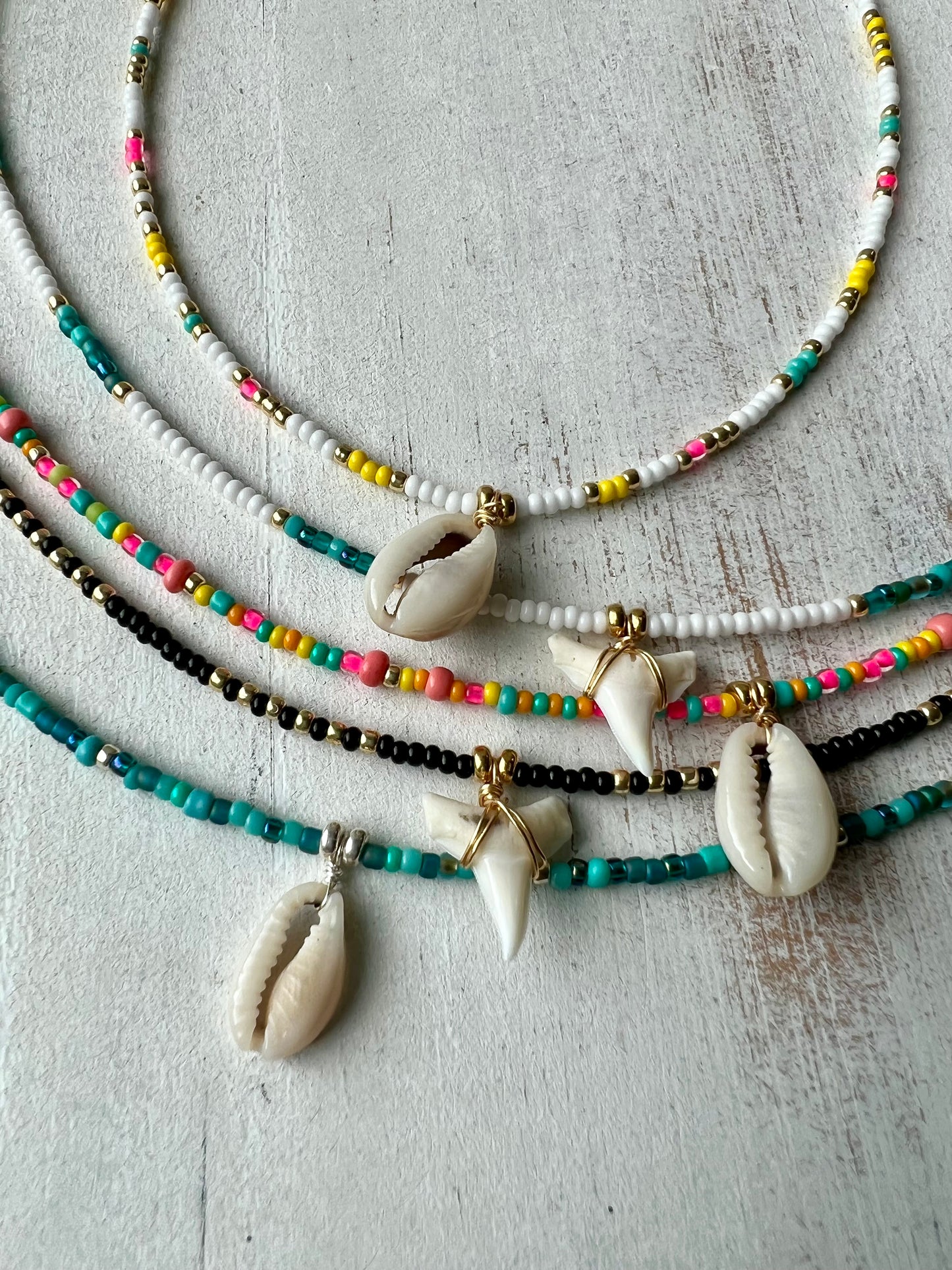 Shark Tooth | Cowrie Shell seed bead choker