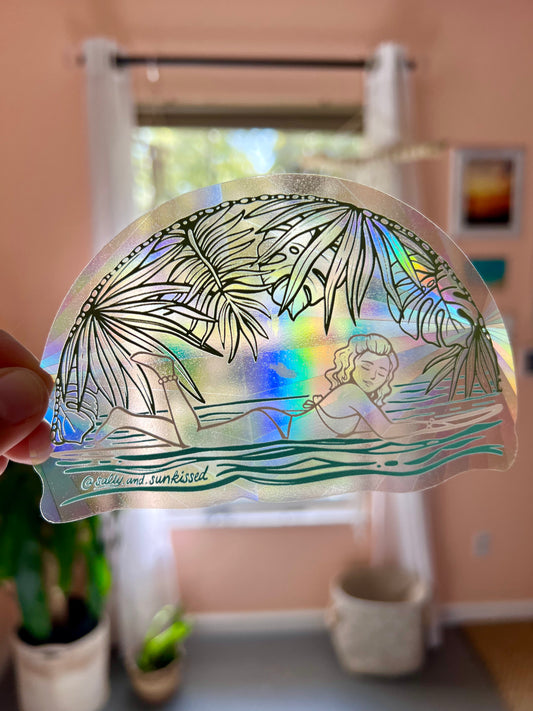 Tropical Surfer Suncatcher / Rainbow maker decal