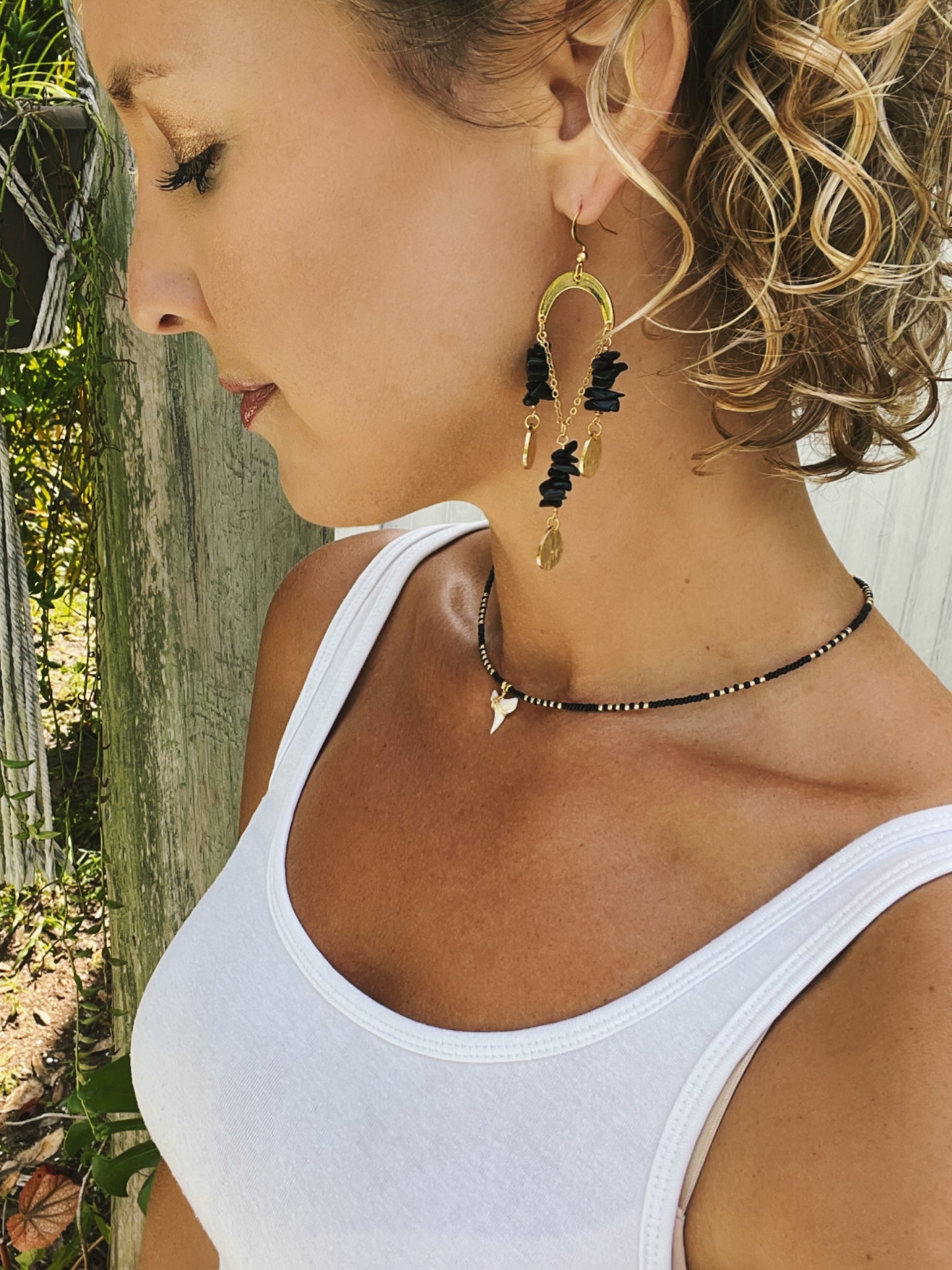 Shark Tooth | Cowrie Shell seed bead choker