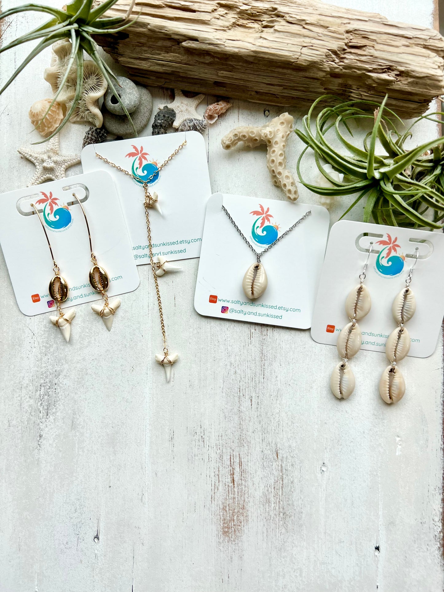 Cowrie shell trio earrings