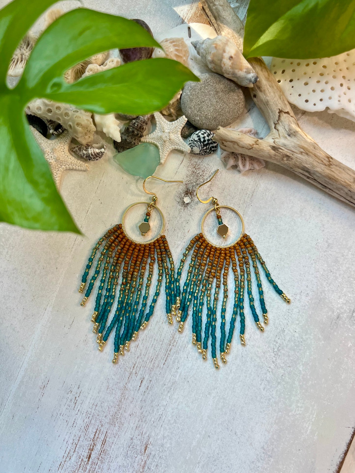 Brown & Teal Seed Bead Earrings | Limited Edition