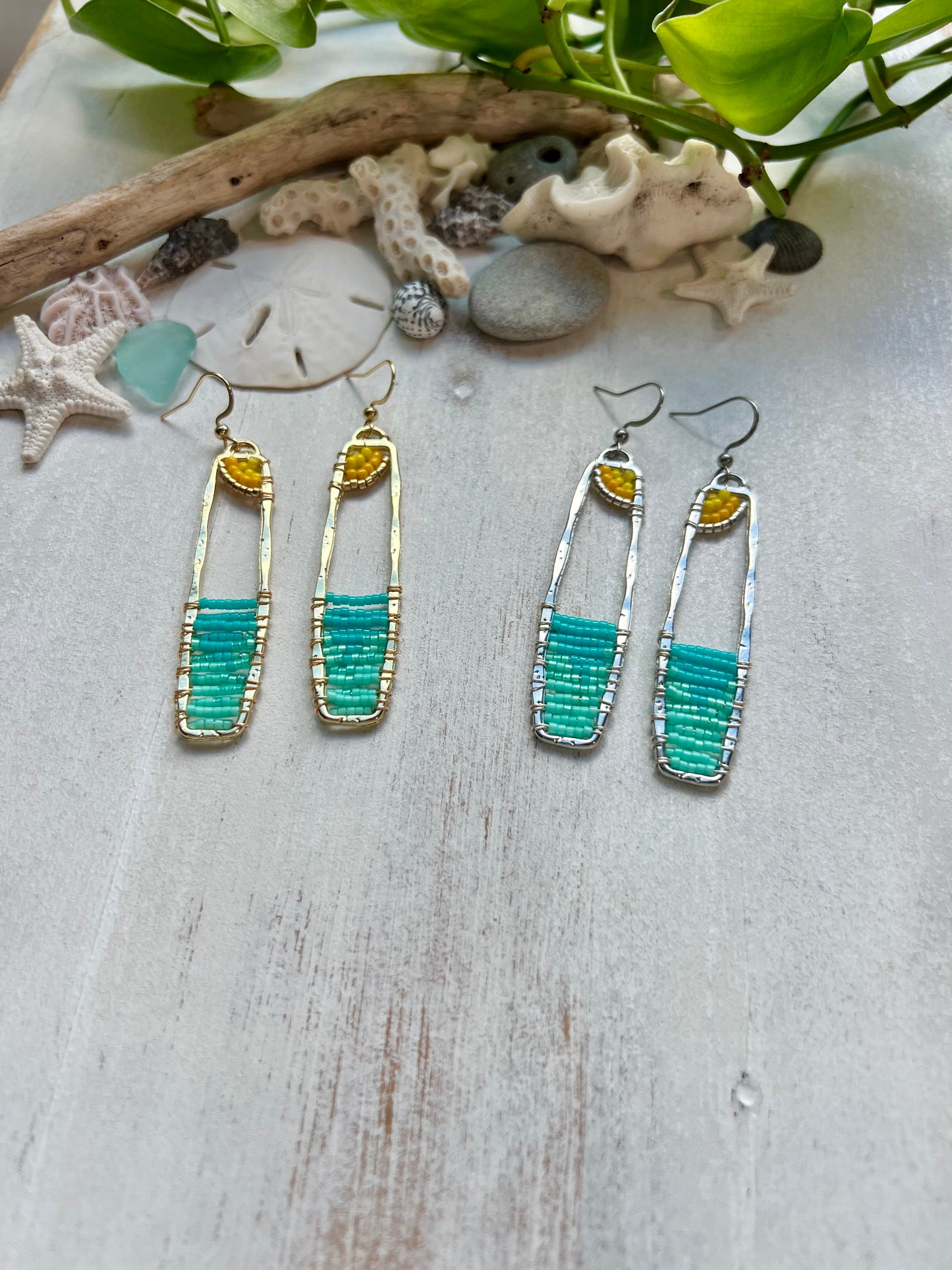 Ocean & Sun Seed Bead Earrings