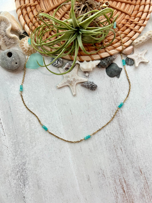 Dainty Gemstone Spacer bar necklace