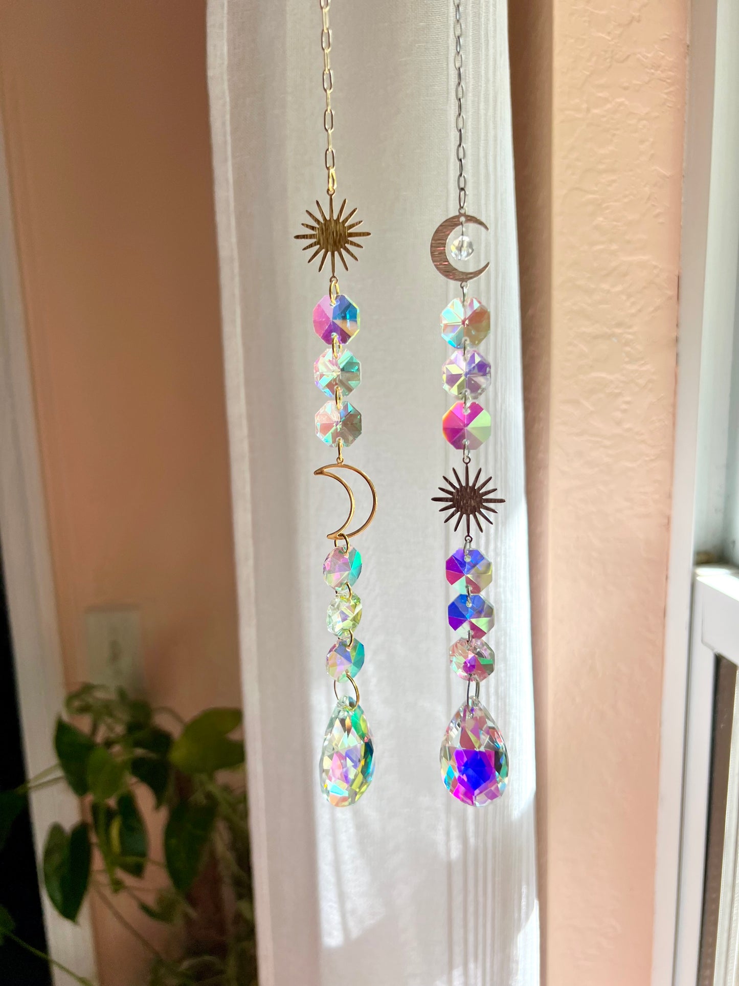 Crystal Prism Sun Catcher // Crescent Moon & Sun