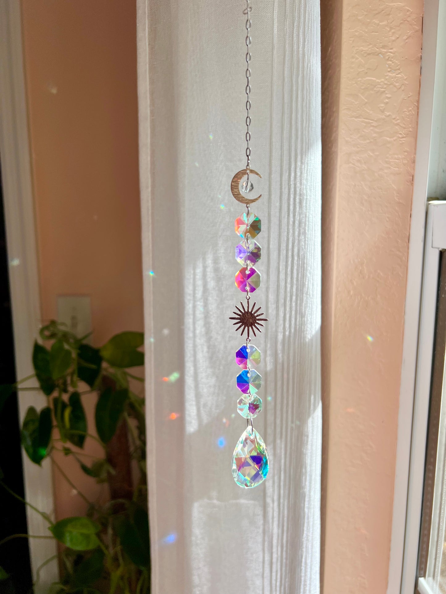 Crystal Prism Sun Catcher // Crescent Moon & Sun