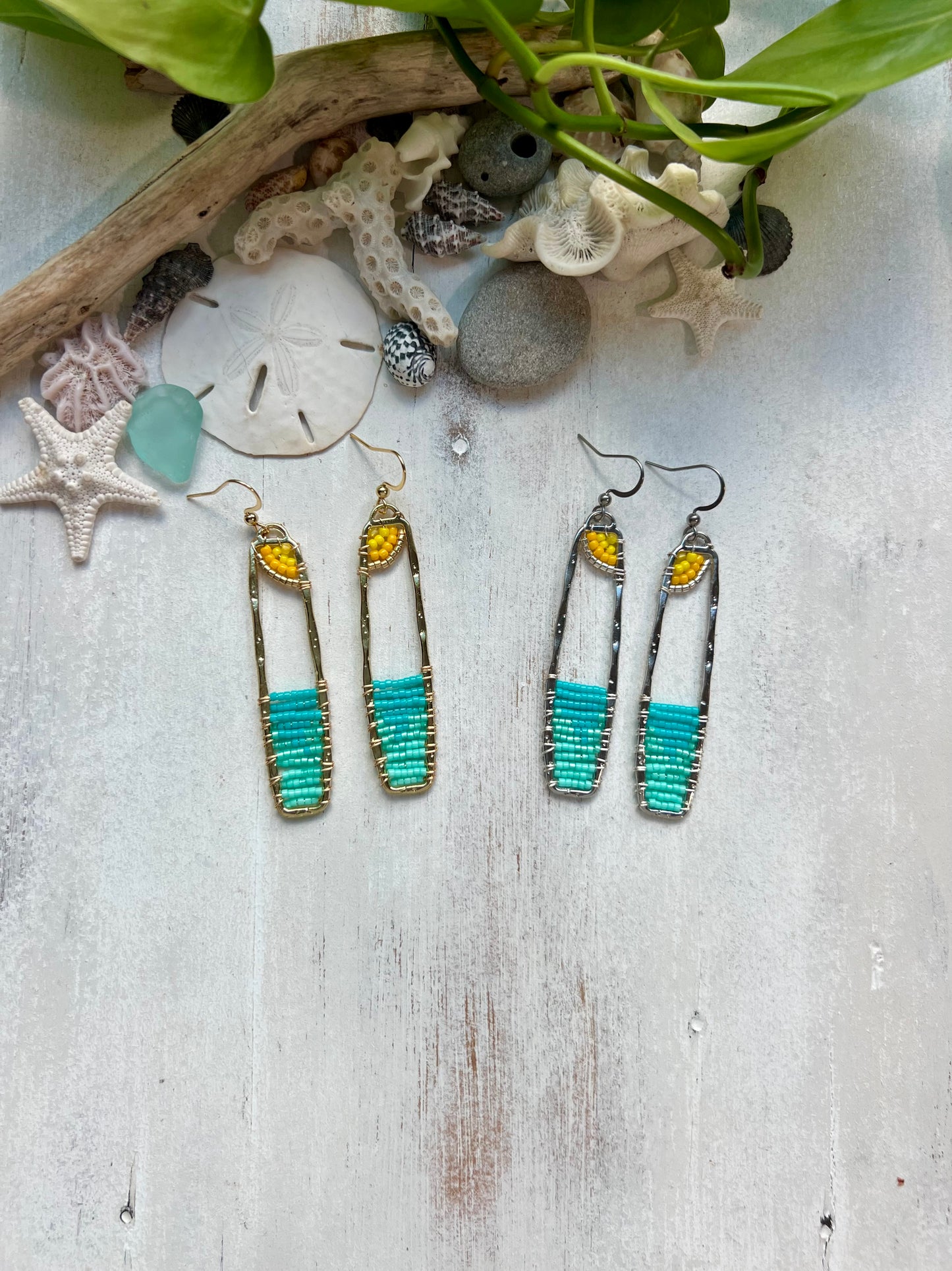 Ocean & Sun Seed Bead Earrings