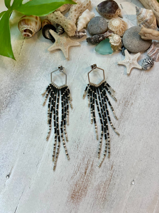Black & Silver Seed Bead Earrings | Limited Edition