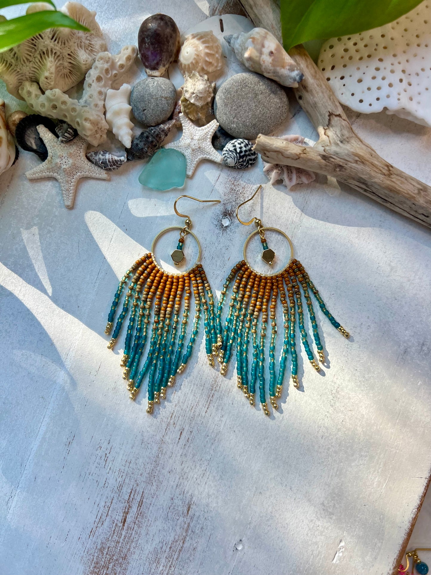 Brown & Teal Seed Bead Earrings | Limited Edition