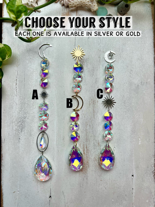Crystal Prism Sun Catcher // Crescent Moon & Sun