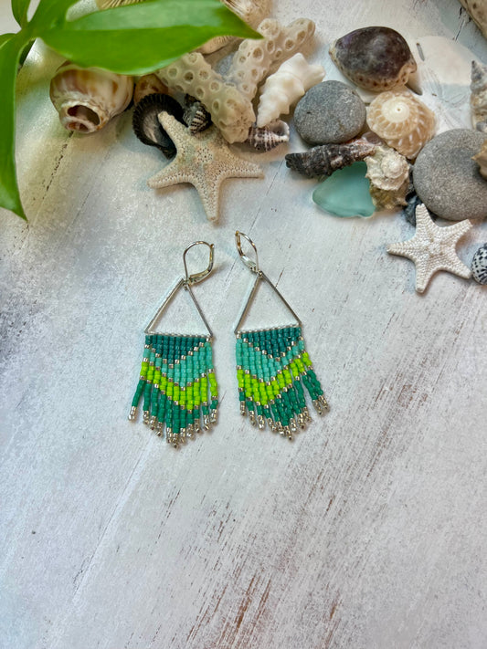 Green Abstract Seed Bead Earrings | Limited Edition