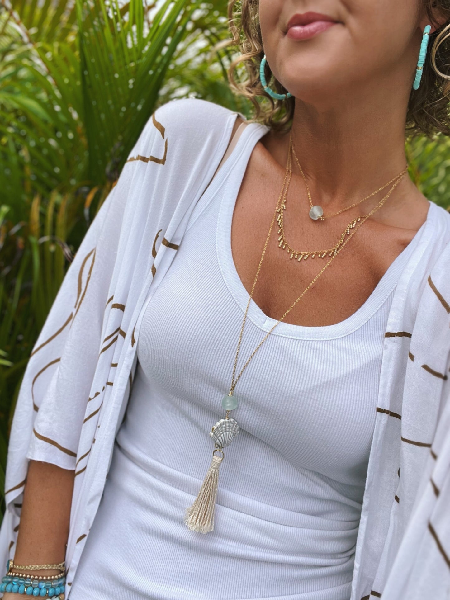 Sea shell & Sea Glass Boho Tassel Necklace