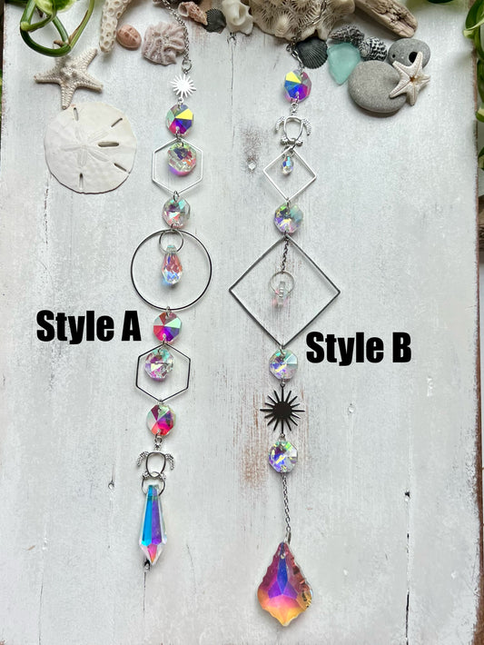 Crystal Prism Sun Catcher // Silver Turtle & Sun