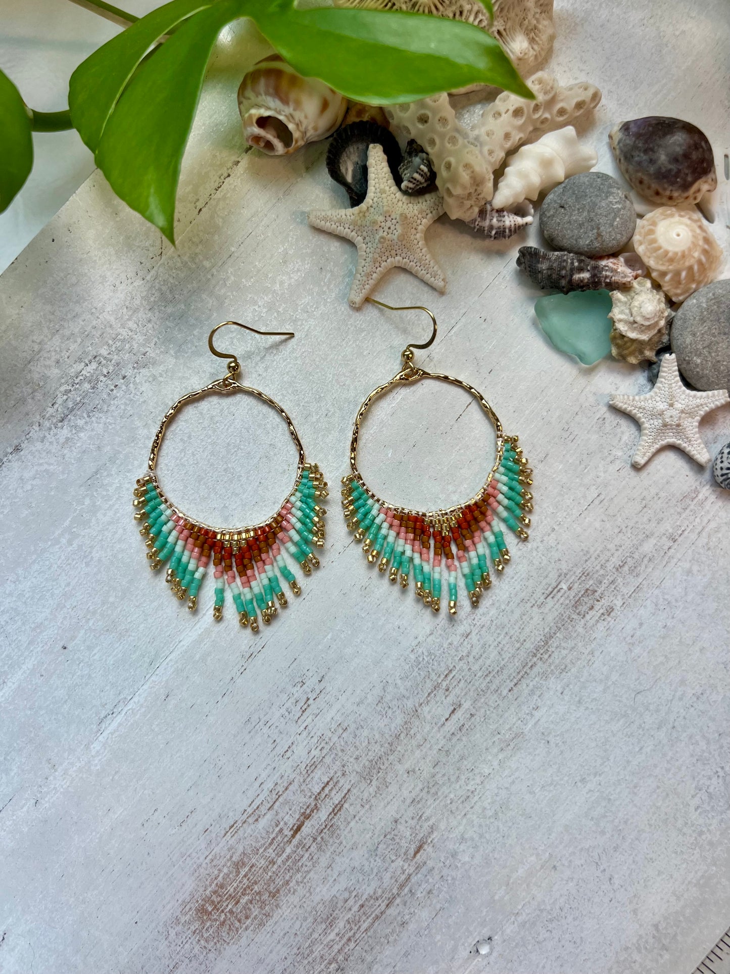 Tan & Mint Ombré Seed Bead Earrings | Limited Edition