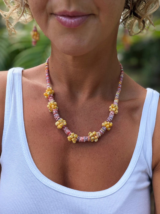 Scallop Shell Heishi Necklace & Earring Set | Mongo Shell Clusters | 18K Gold Plated