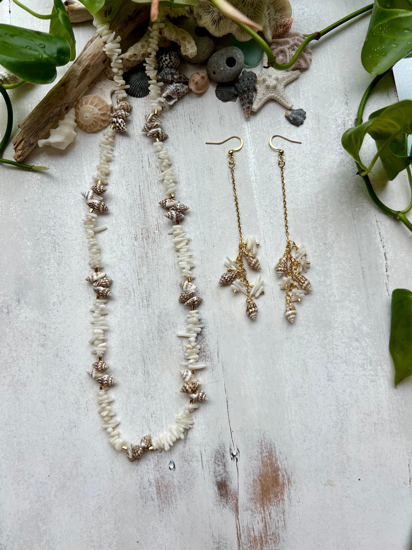 Tiger Shell and Coral Chip Earrings