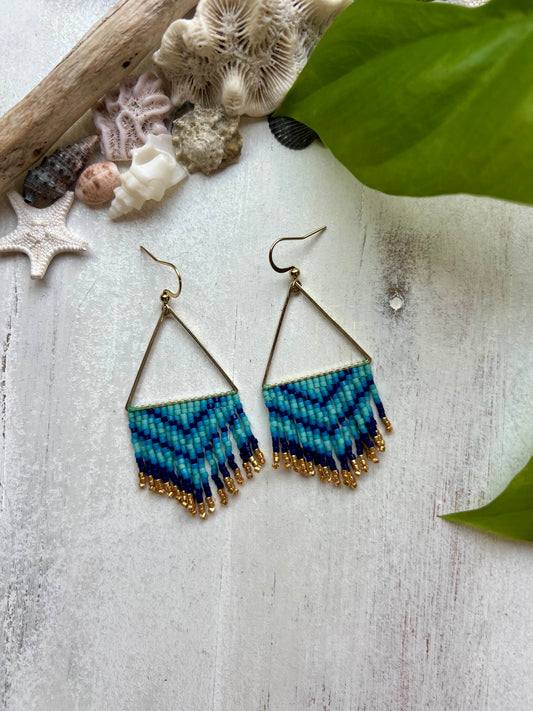 Blue Chevron Seed Bead Earrings | Limited Edition