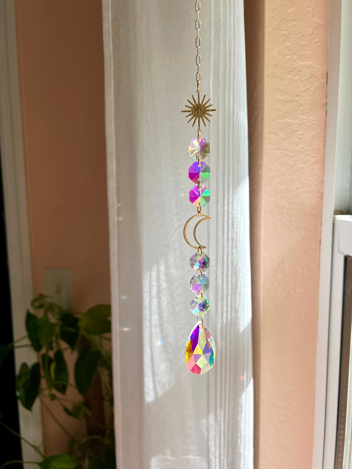 Crystal Prism Sun Catcher // Crescent Moon & Sun