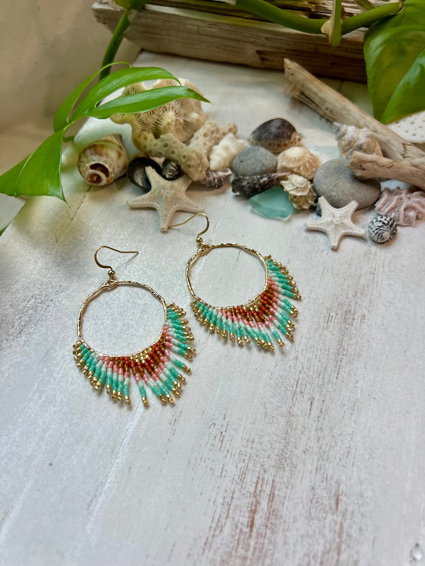 Tan & Mint Ombré Seed Bead Earrings | Limited Edition