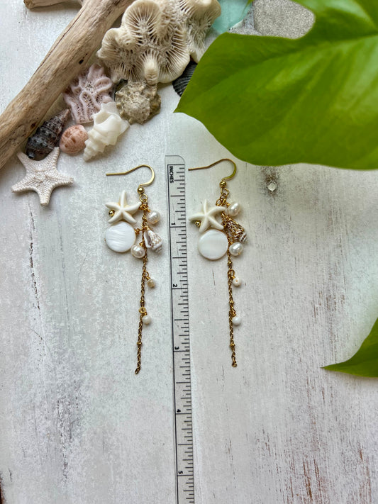 Starfish & Pearl Drop Earrings