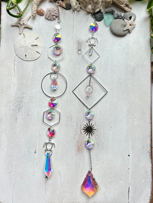 Crystal Prism Sun Catcher // Silver Turtle & Sun