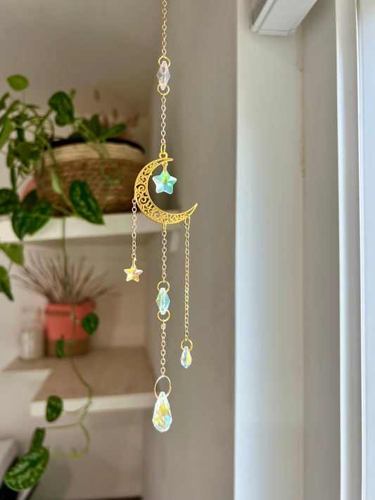 Crystal Prism Sun Catcher // Crescent moon & Stars