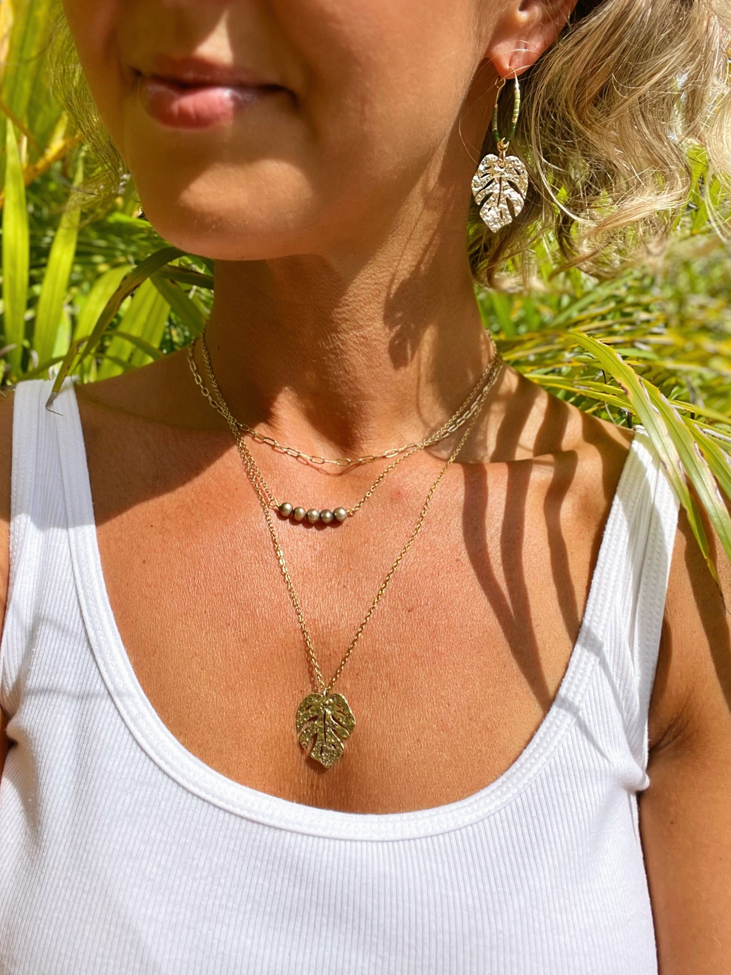 Monstera & Seed Bead Hoop Earrings