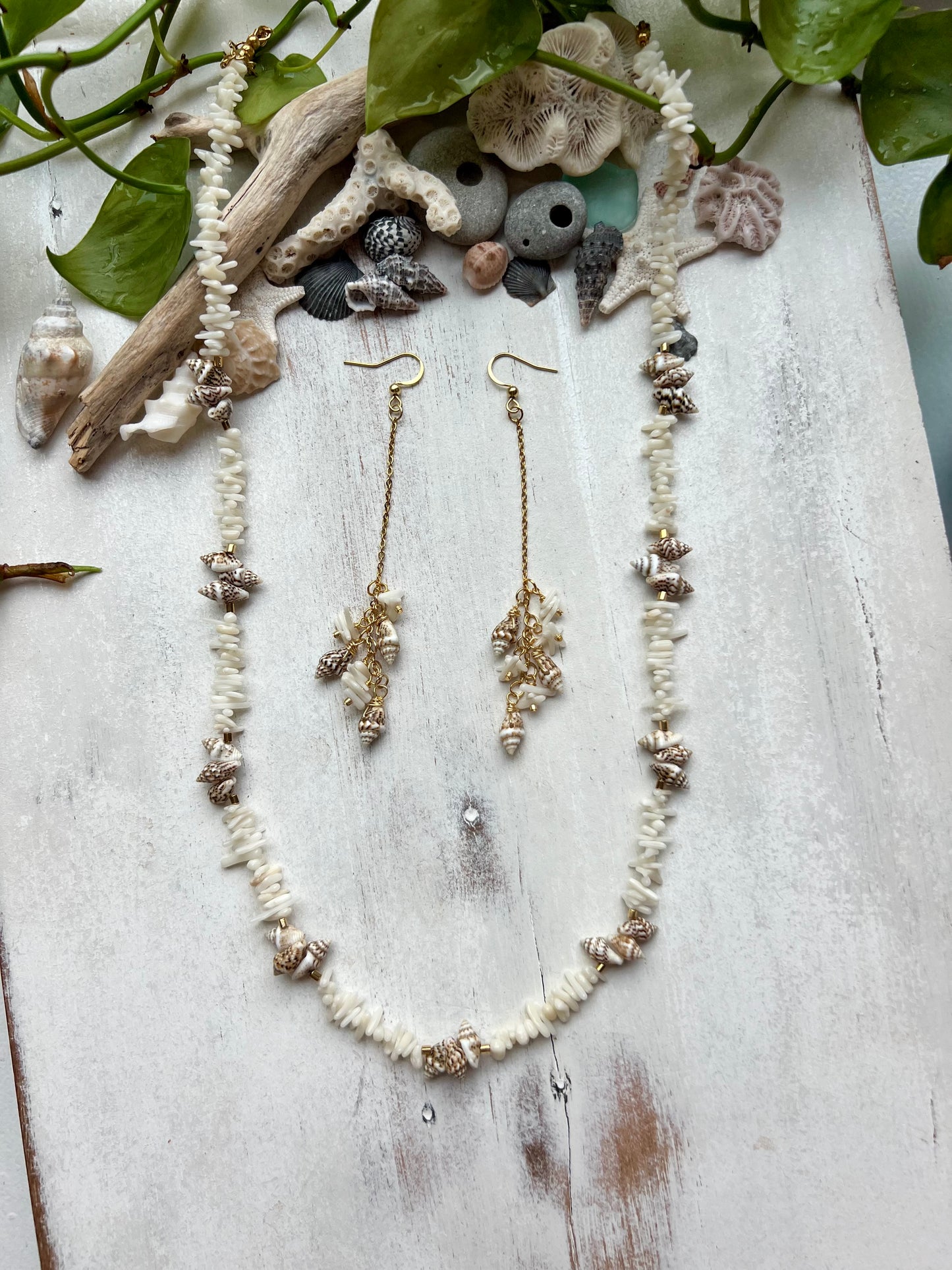 Tiger Shell and Coral Chip Earrings