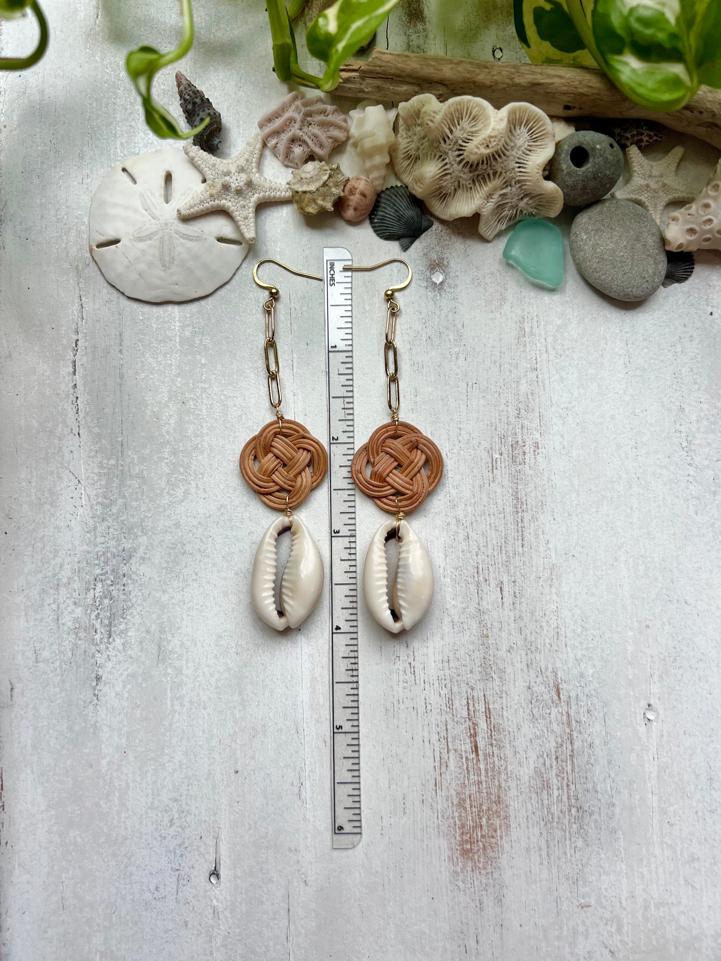 Cowrie Shell & Rattan Earrings