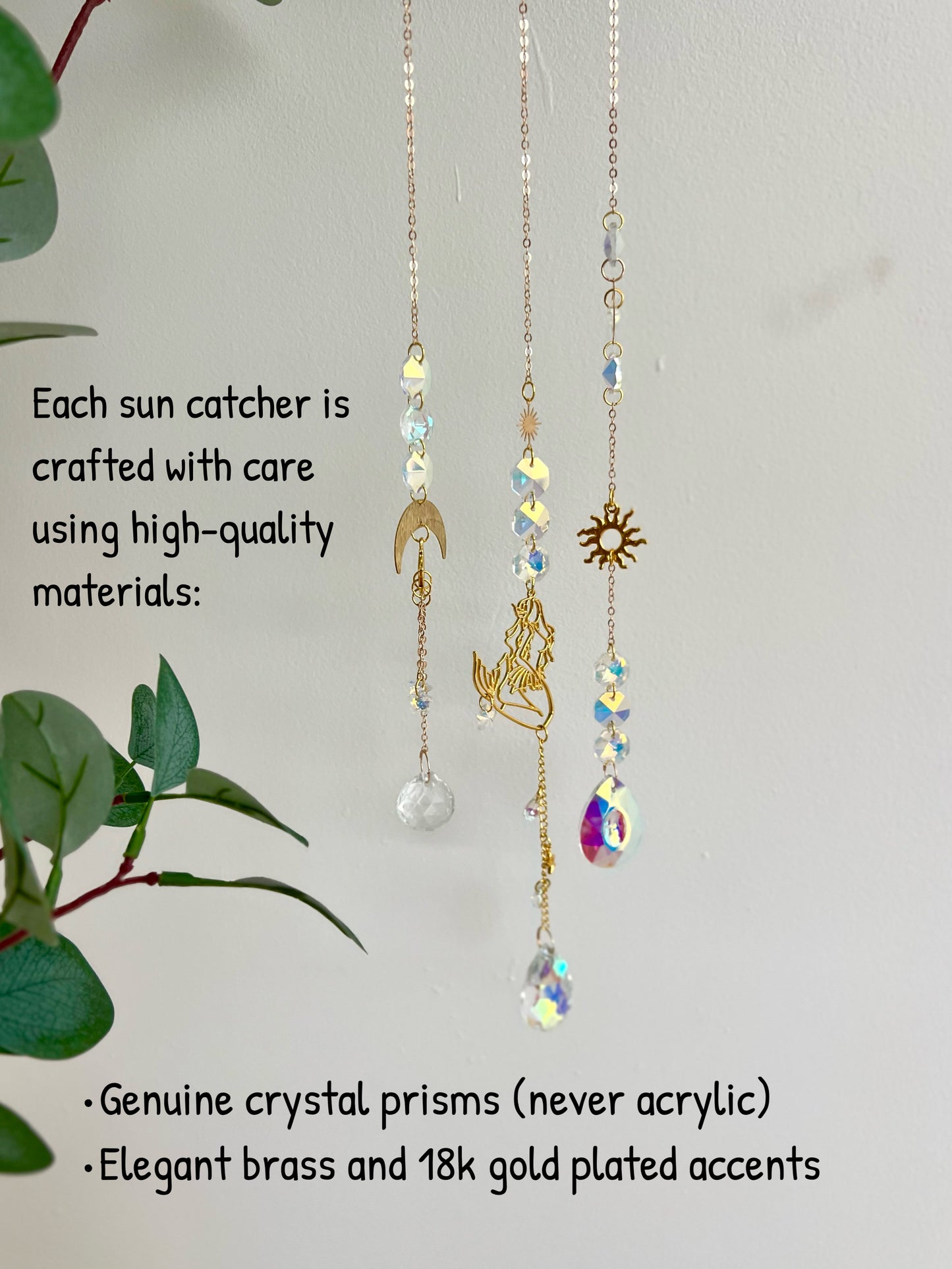 Crystal Prism Sun Catcher // Crescent Moon & Sun