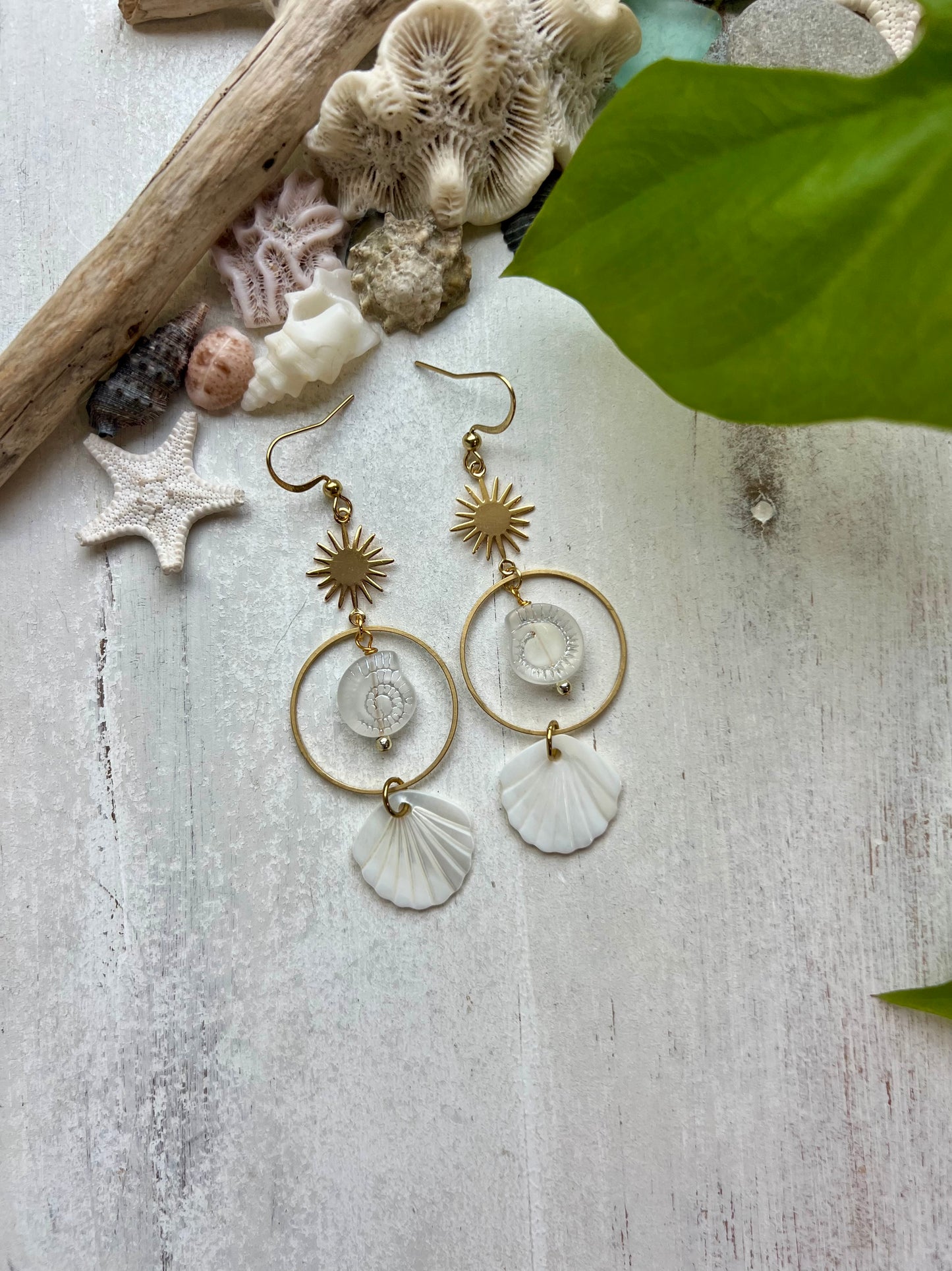 Gold Sun & Shell Earrings