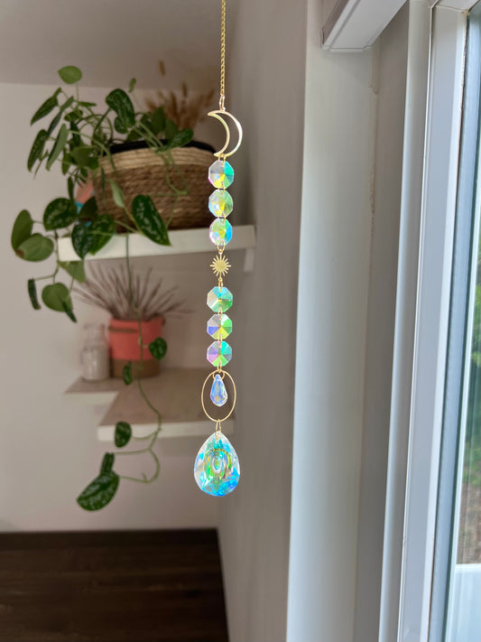 Crystal Prism Sun Catcher // Crescent Moon & Sun