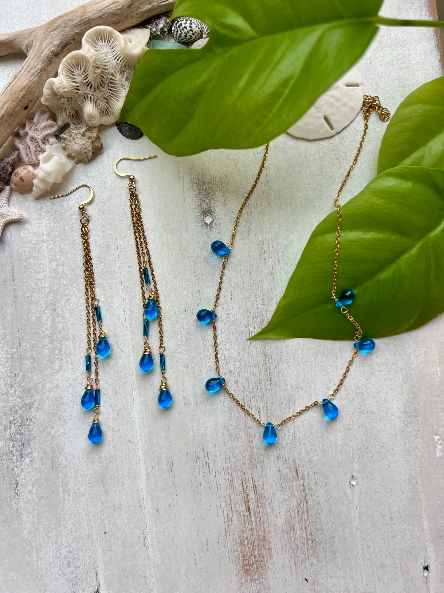 Sapphire Blue Glass Tear Drop Earrings