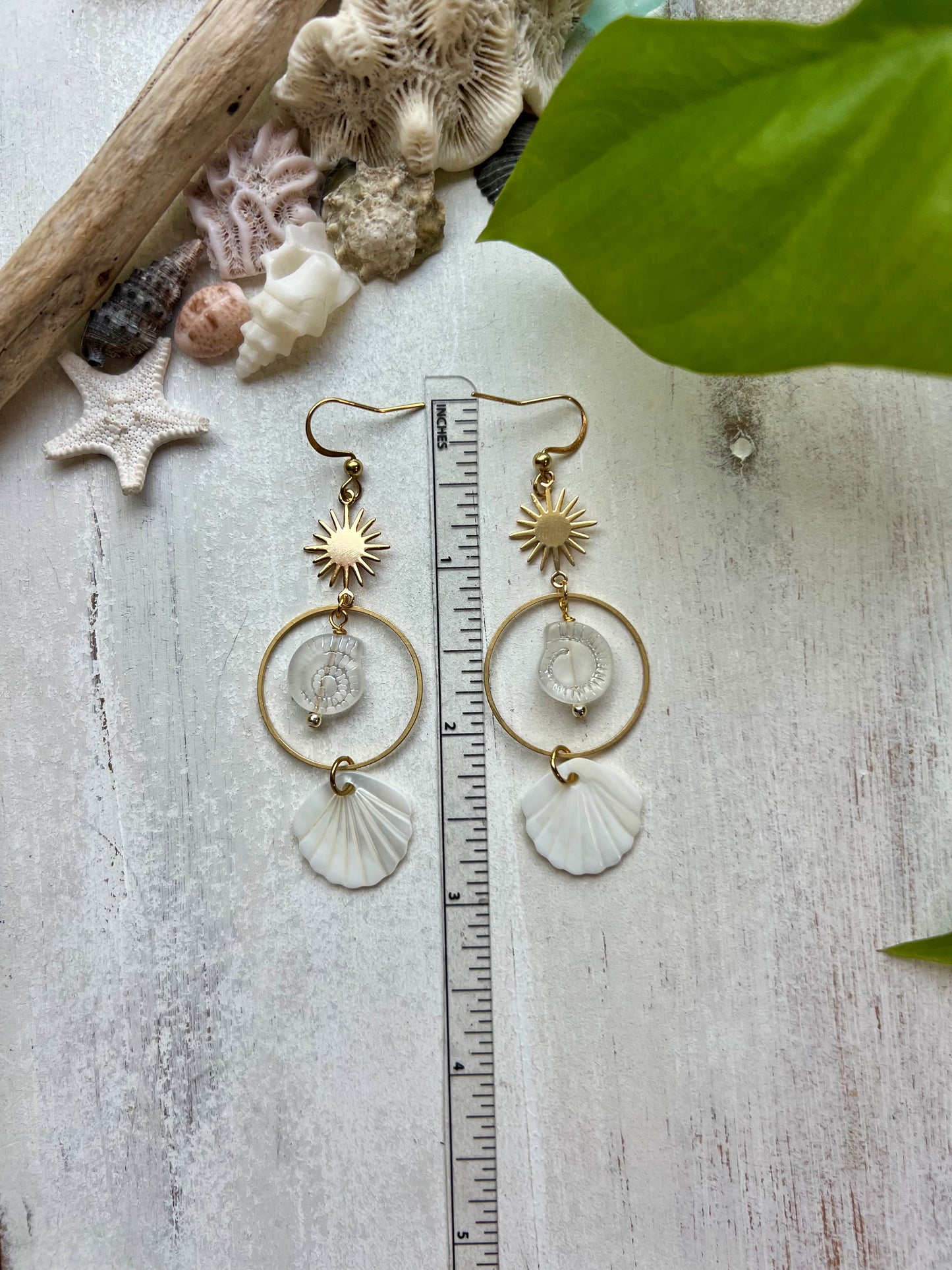 Gold Sun & Shell Earrings